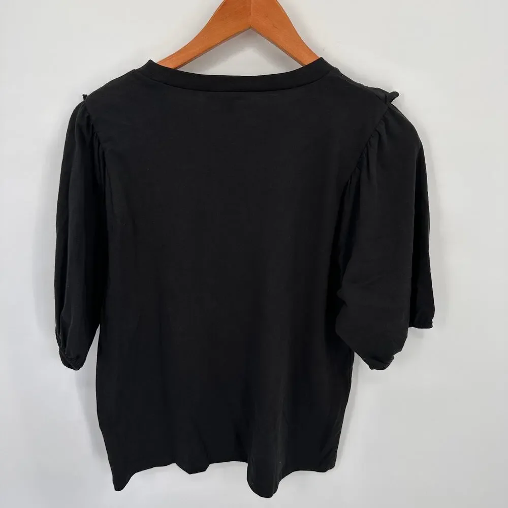 J. CREW NWT Black Short sleeve Ruffle Bib Tee Blouse // S